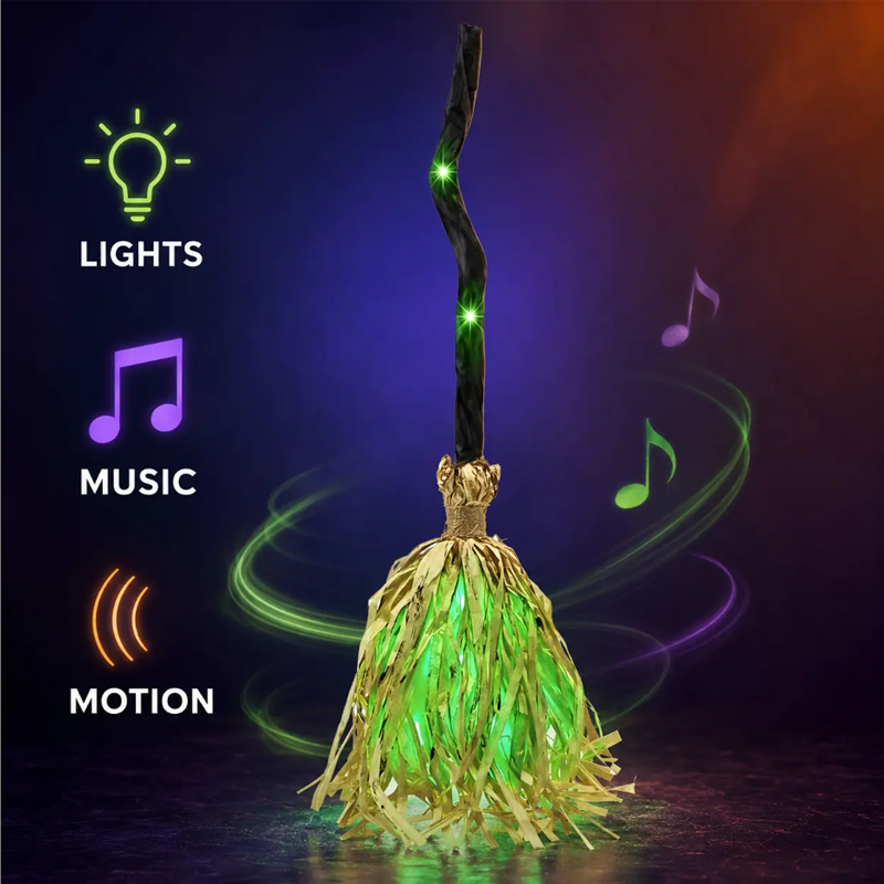 🧙 Bring Your Garden to Life This Halloween – Animated Witch Broom with Lights & Spooky Sounds
