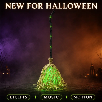 🧙 Bring Your Garden to Life This Halloween – Animated Witch Broom with Lights & Spooky Sounds