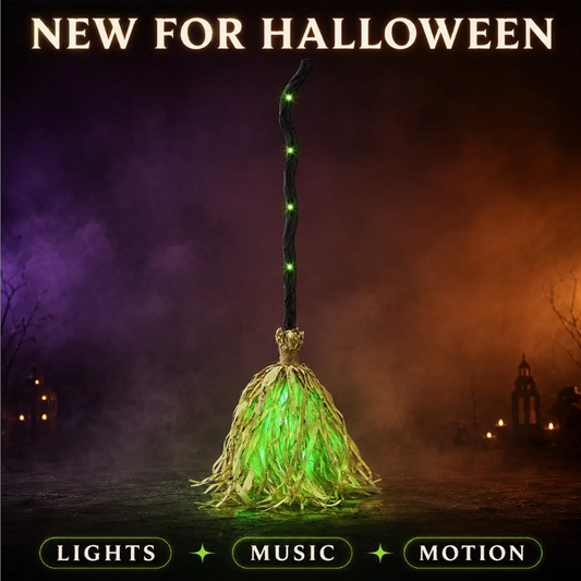 🧙 Bring Your Garden to Life This Halloween – Animated Witch Broom with Lights & Spooky Sounds