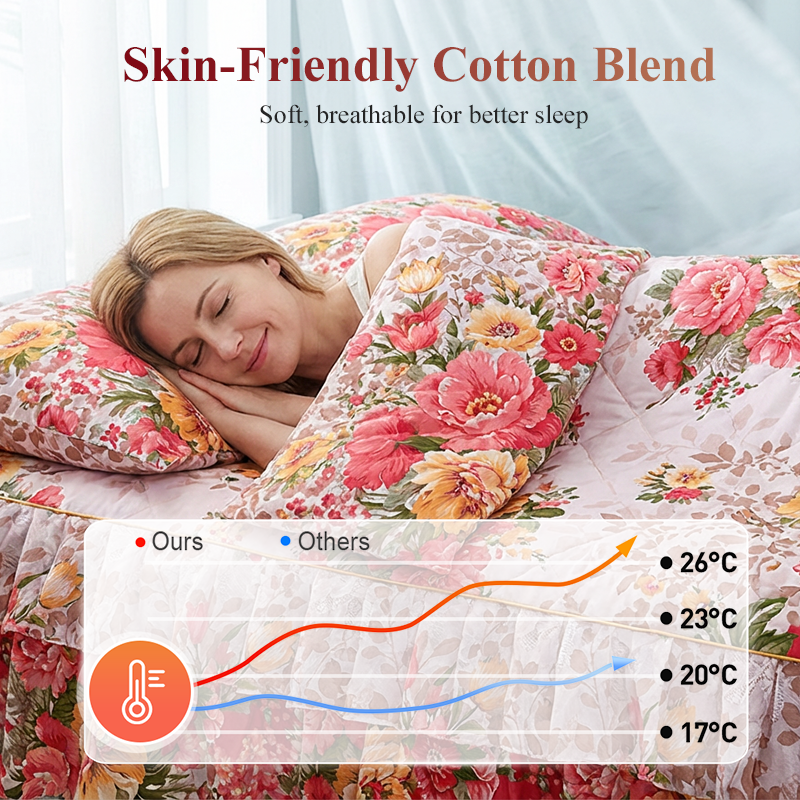 🌸 LIMITED TIME 50% OFF! 3-Piece Floral Ruffled Bed Skirt – Decorative Bedroom Bedding Set with Pillowcases ✨