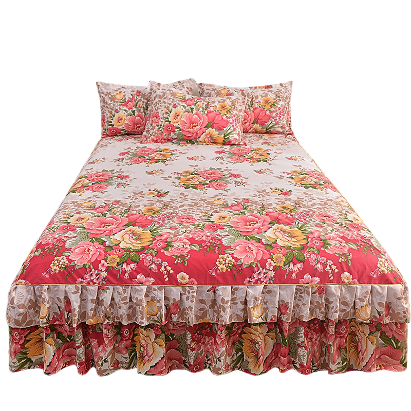 🌸 LIMITED TIME 50% OFF! 3-Piece Floral Ruffled Bed Skirt – Decorative Bedroom Bedding Set with Pillowcases ✨
