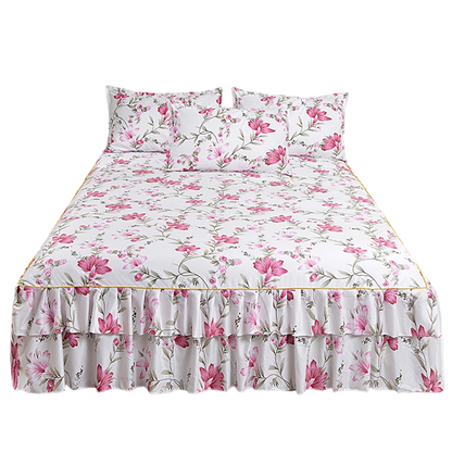 🌸 LIMITED TIME 50% OFF! 3-Piece Floral Ruffled Bed Skirt – Decorative Bedroom Bedding Set with Pillowcases ✨