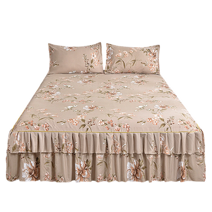 🌸 LIMITED TIME 50% OFF! 3-Piece Floral Ruffled Bed Skirt – Decorative Bedroom Bedding Set with Pillowcases ✨