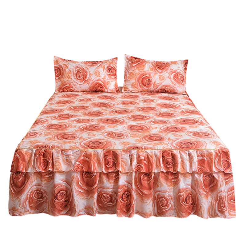 🌸 LIMITED TIME 50% OFF! 3-Piece Floral Ruffled Bed Skirt – Decorative Bedroom Bedding Set with Pillowcases ✨