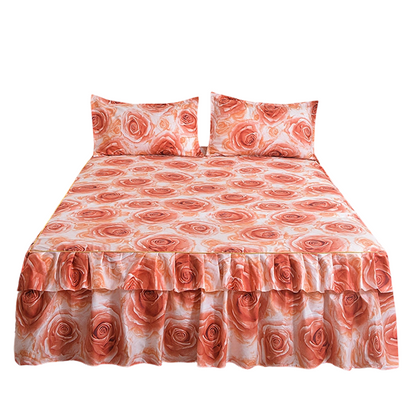 🌸 LIMITED TIME 50% OFF! 3-Piece Floral Ruffled Bed Skirt – Decorative Bedroom Bedding Set with Pillowcases ✨