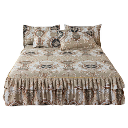 🌸 LIMITED TIME 50% OFF! 3-Piece Floral Ruffled Bed Skirt – Decorative Bedroom Bedding Set with Pillowcases ✨