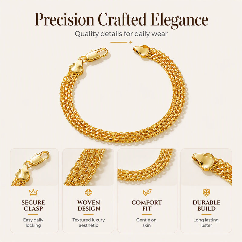🎉 LIMITED TIME 50% OFF! ✨ 14K Gold-Plated Wide Woven Mesh Bracelet – Elegant Statement Piece, Lightweight & Hypoallergenic ✨