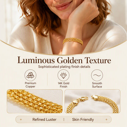 🎉 LIMITED TIME 50% OFF! ✨ 14K Gold-Plated Wide Woven Mesh Bracelet – Elegant Statement Piece, Lightweight & Hypoallergenic ✨