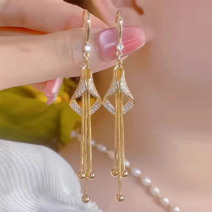 Elegant Geometric Tassel Hook Earrings