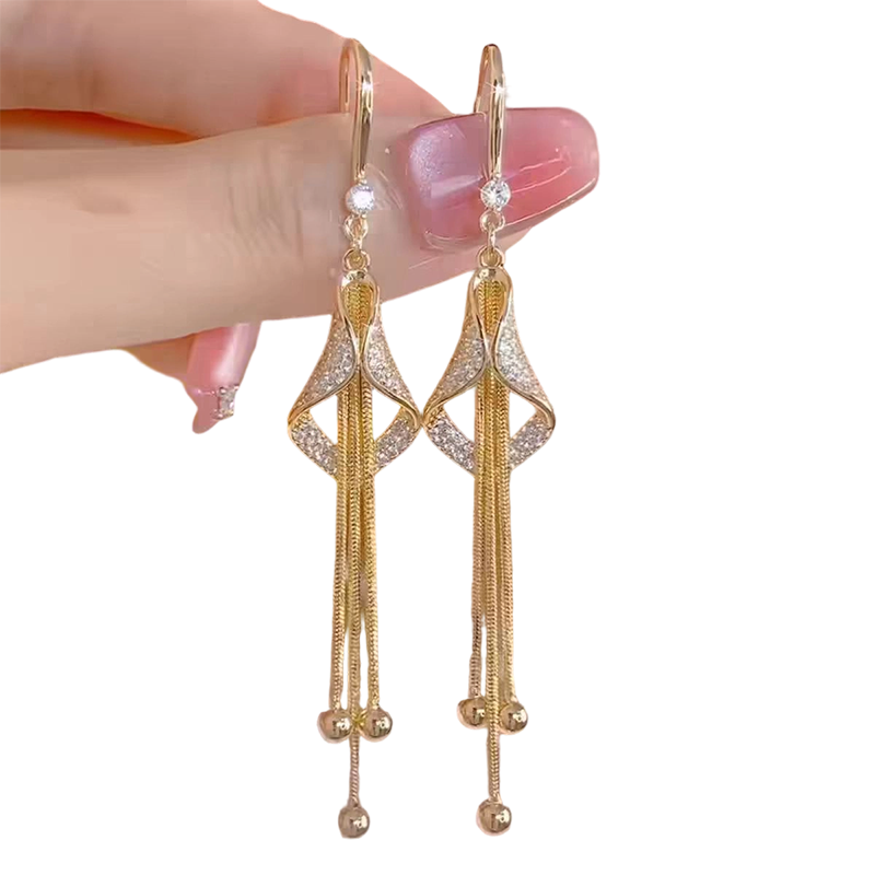 Elegant Geometric Tassel Hook Earrings