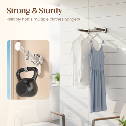 📢📢40% OFF !! ⏰ Foldable Telescopic Suction-Cup Hanger Rack – No-Drill Retractable Clothes Drying Pole