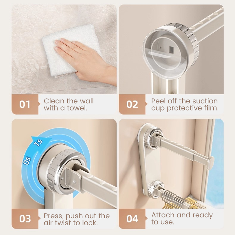📢📢40% OFF !! ⏰ Foldable Telescopic Suction-Cup Hanger Rack – No-Drill Retractable Clothes Drying Pole