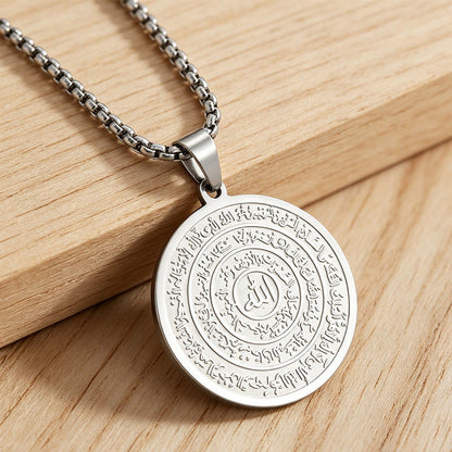Stainless Steel Engraved Round Pendant Necklace – Tarnish‑Resistant, Polished, Two‑Tone ✨
