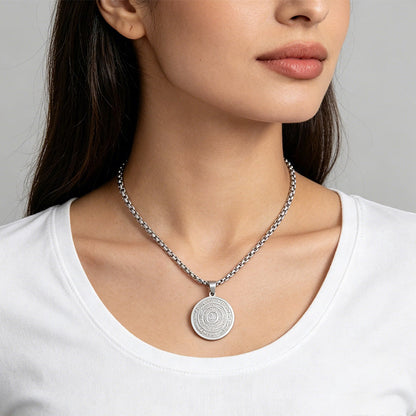 Stainless Steel Engraved Round Pendant Necklace – Tarnish‑Resistant, Polished, Two‑Tone ✨
