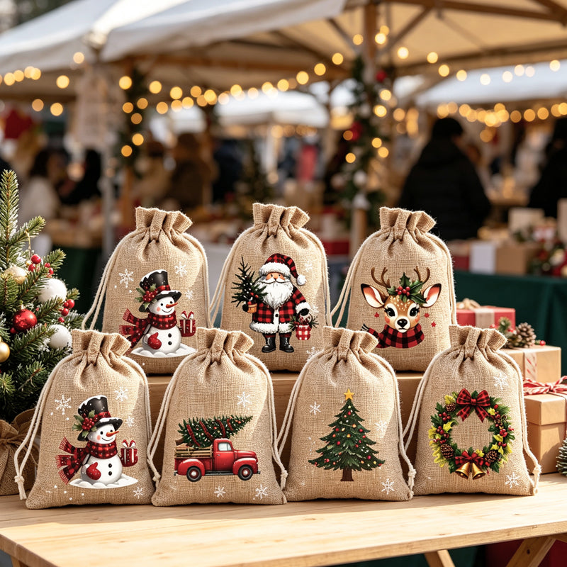 🎁 Christmas Drawstring Gift Bags – Festive Santa & Reindeer Prints, Double Drawstring Closure & Durable Fabric – Holiday Cheer in Every Gift ✨