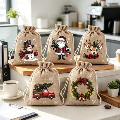 🎁 Christmas Drawstring Gift Bags – Festive Santa & Reindeer Prints, Double Drawstring Closure & Durable Fabric – Holiday Cheer in Every Gift ✨