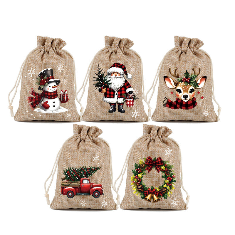 🎁 Christmas Drawstring Gift Bags – Festive Santa & Reindeer Prints, Double Drawstring Closure & Durable Fabric – Holiday Cheer in Every Gift ✨
