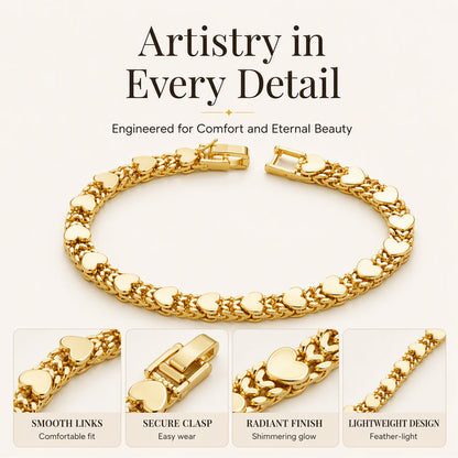 ✨ Women’s Elegant Heart Link Bracelet – Dainty Romantic Design, Adjustable Chain ✨