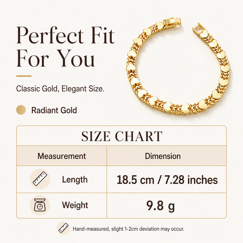 ✨ Women’s Elegant Heart Link Bracelet – Dainty Romantic Design, Adjustable Chain ✨