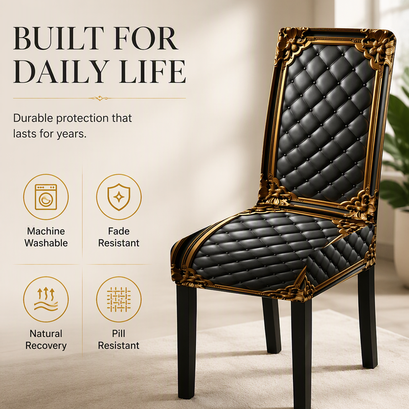 🪑 ✨ Washable Stretch Chair Cover – Baroque Gilded Print, High‑Density Elastic Fabric ✨