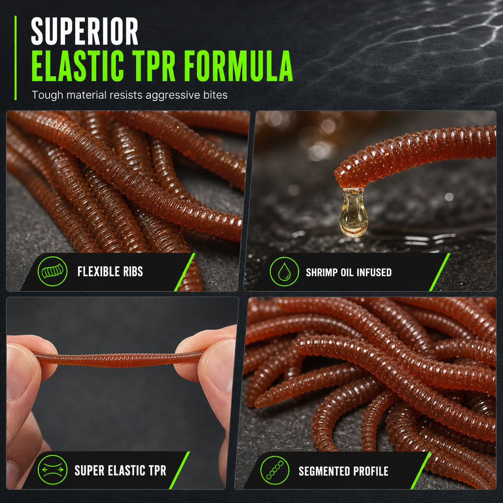Simulation Earthworm Soft Fishing Lures Shrimp Scented Artificial Worm Baits for Freshwater and Saltwater Pack of 50 or 100