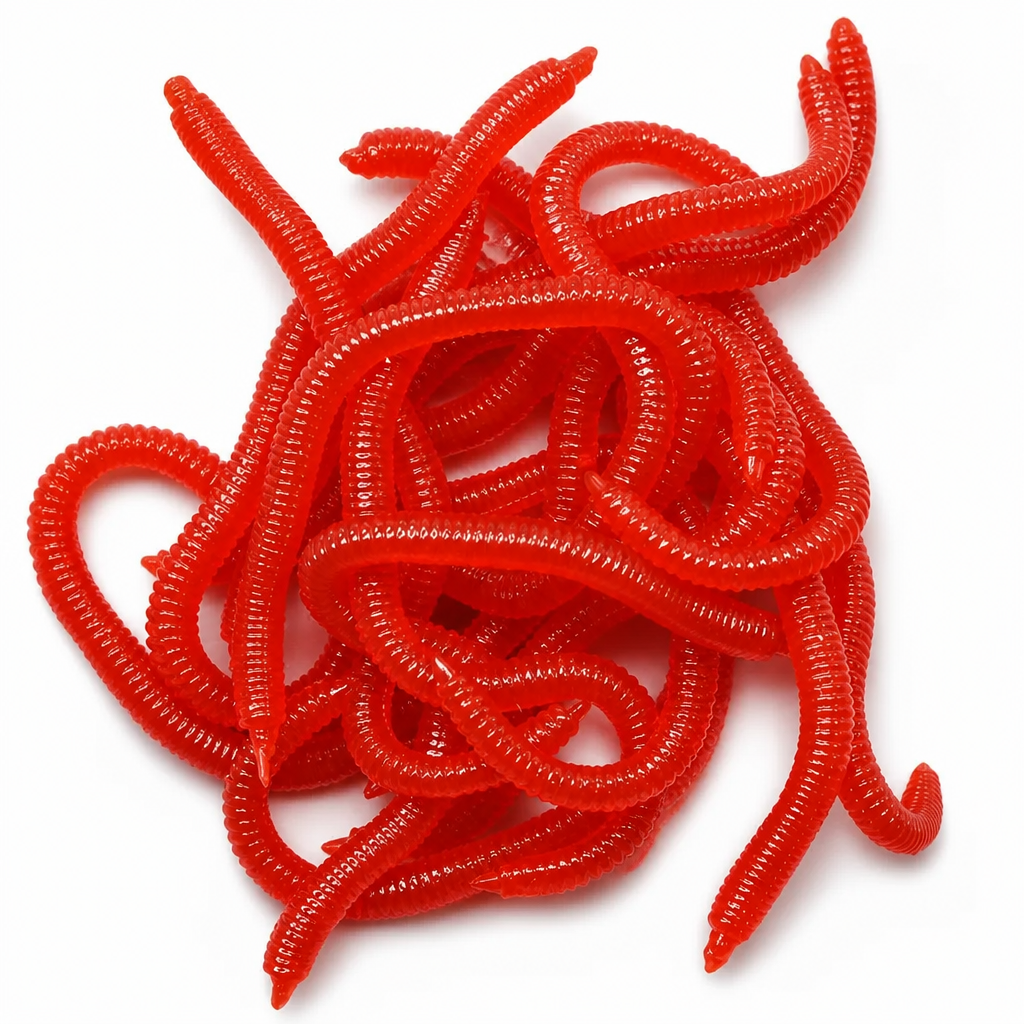 Simulation Earthworm Soft Fishing Lures Shrimp Scented Artificial Worm Baits for Freshwater and Saltwater Pack of 50 or 100
