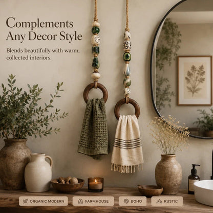 🪵 Decorative Beaded Towel Hanger with Wooden Ring – Boho, Handcrafted, Multi-scene ✨