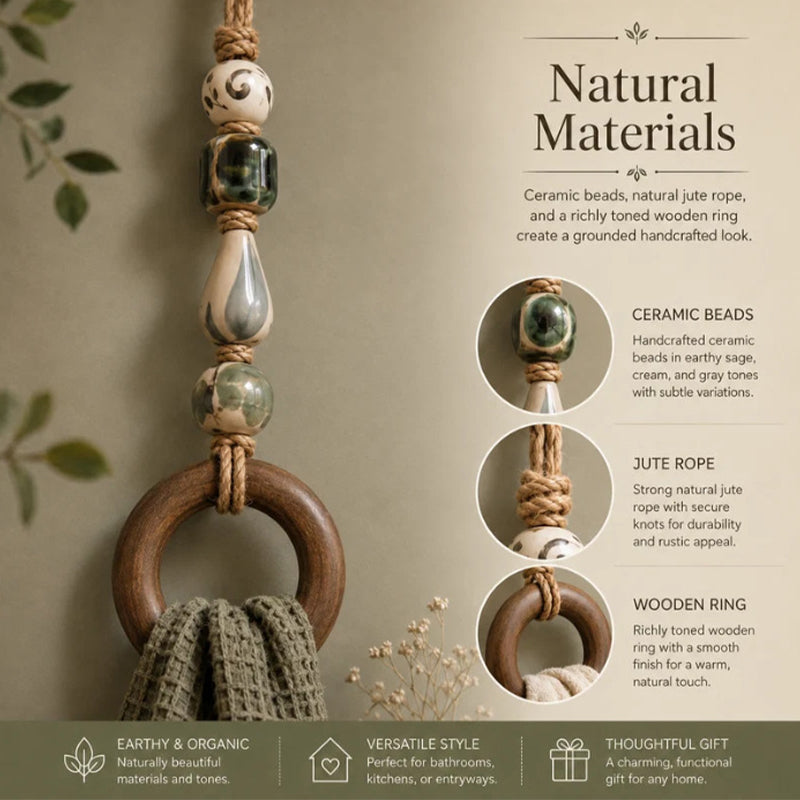 🪵 Decorative Beaded Towel Hanger with Wooden Ring – Boho, Handcrafted, Multi-scene ✨