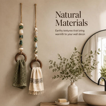 🪵 Decorative Beaded Towel Hanger with Wooden Ring – Boho, Handcrafted, Multi-scene ✨
