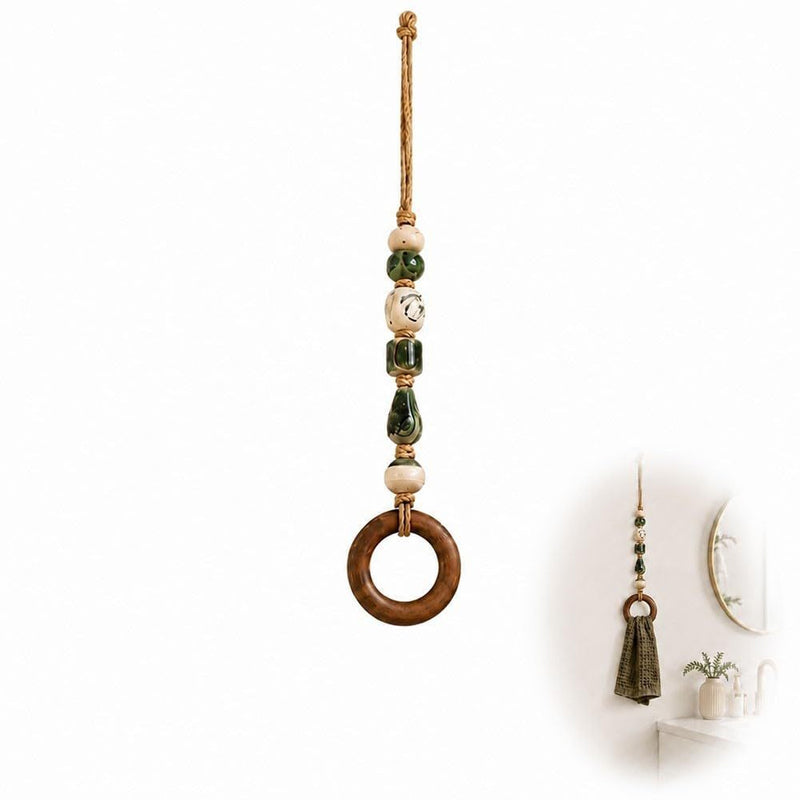 🪵 Decorative Beaded Towel Hanger with Wooden Ring – Boho, Handcrafted, Multi-scene ✨