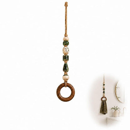 🪵 Decorative Beaded Towel Hanger with Wooden Ring – Boho, Handcrafted, Multi-scene ✨
