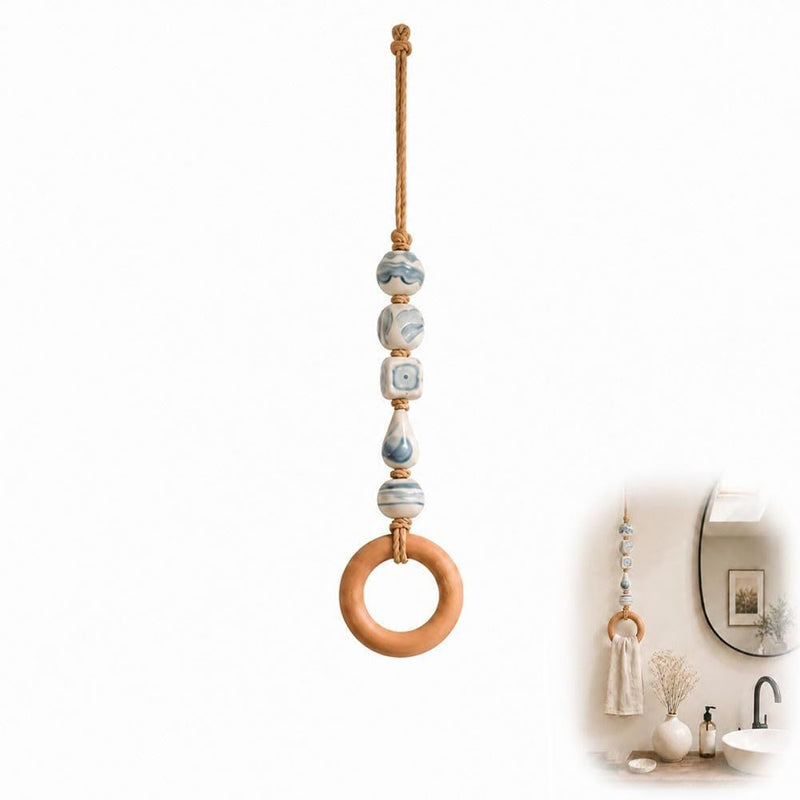 🪵 Decorative Beaded Towel Hanger with Wooden Ring – Boho, Handcrafted, Multi-scene ✨