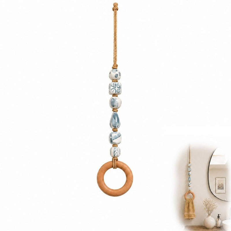 🪵 Decorative Beaded Towel Hanger with Wooden Ring – Boho, Handcrafted, Multi-scene ✨