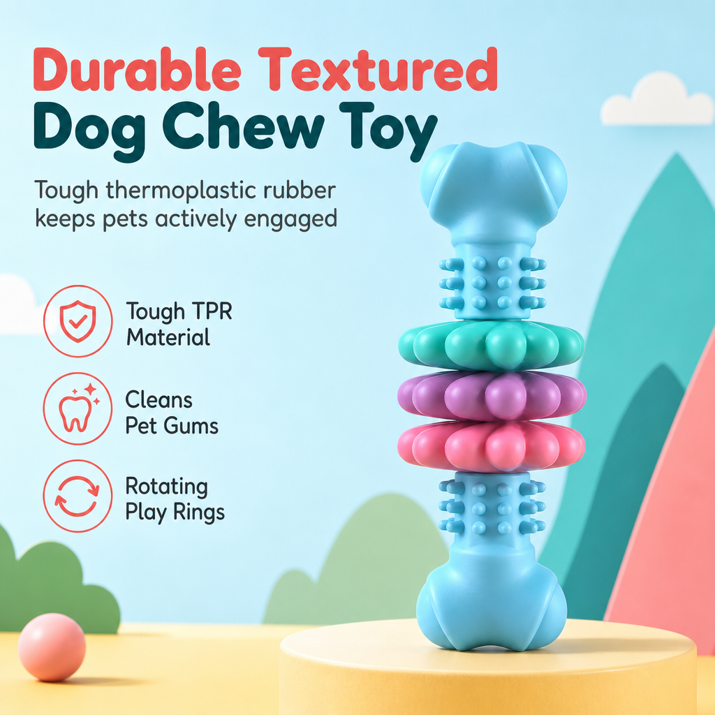 🐶 Durable TPR Bone Shaped Dog Chew Toy – Tough, Textured, Interactive ✨