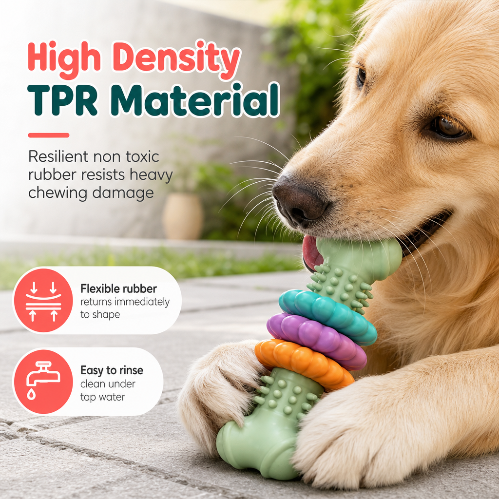 🐶 Durable TPR Bone Shaped Dog Chew Toy – Tough, Textured, Interactive ✨