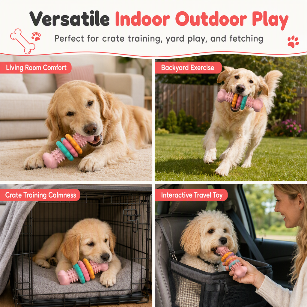 🐶 Durable TPR Bone Shaped Dog Chew Toy – Tough, Textured, Interactive ✨