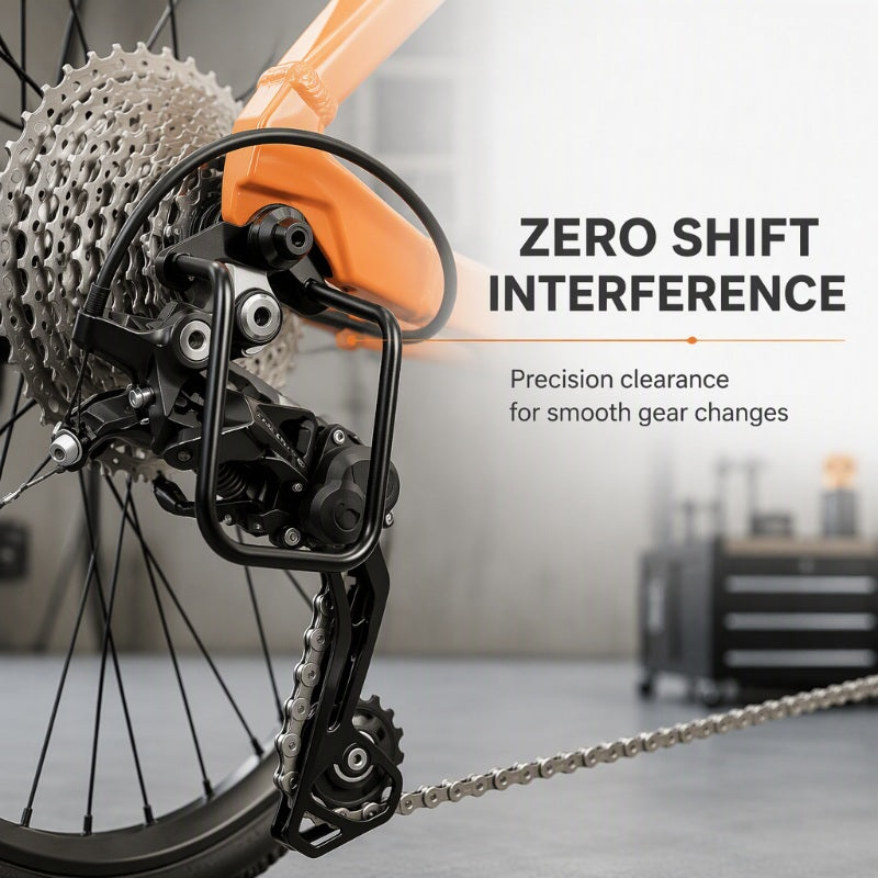 🚲50% OFF NOW! Rear Derailleur Guard – Solid Steel Bicycle Derailleur Shield, Impact Resistant Anti-Rust Protector, Quick Install Universal Fit for Mountain Bikes