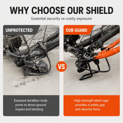 🚲50% OFF NOW! Rear Derailleur Guard – Solid Steel Bicycle Derailleur Shield, Impact Resistant Anti-Rust Protector, Quick Install Universal Fit for Mountain Bikes