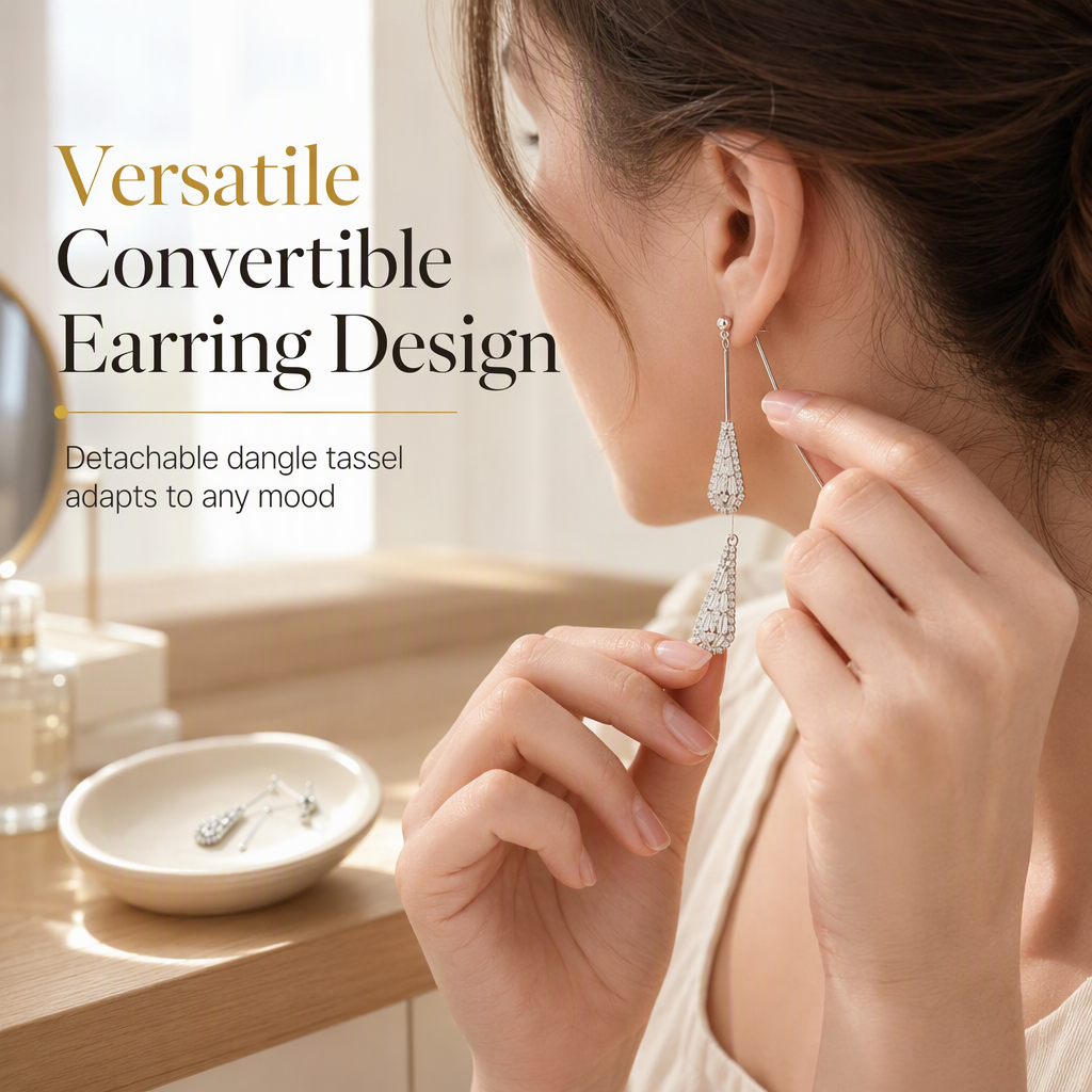 ⚡ Women's Dual Wear Zircon Tassel Earrings – Shiny, Elegant, Convertible 💫