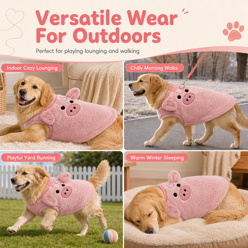 🧶 Fleece Lined Pet Cartoon Vest – Warm Double-Sided Heat Retention, Built-In Metal Leash Ring, Soft High-Density Fleece with Flexible Sleeveless Active Cut – for Daily Walks & Outdoor Adventures ✨