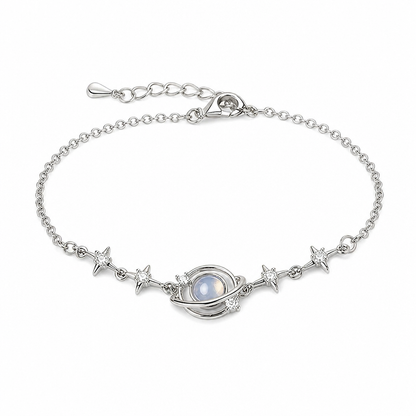 💥 S925 Sterling Silver Planet & Star Charm Bracelet – Crystal Inlaid Celestial Chain with Luminescent Planet Sphere & Pavé CZ Stars, Hypoallergenic Featherlight 5g Dainty Gift for Women & Girls 🪐