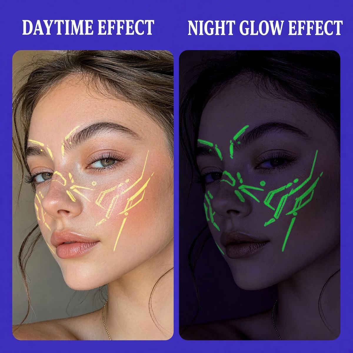 📢 BUY 1 GET 1 FREE !! ✨ Halloween Luminous Face Tattoo Stickers – Glow In Dark, Waterproof, Easy Apply 🎃