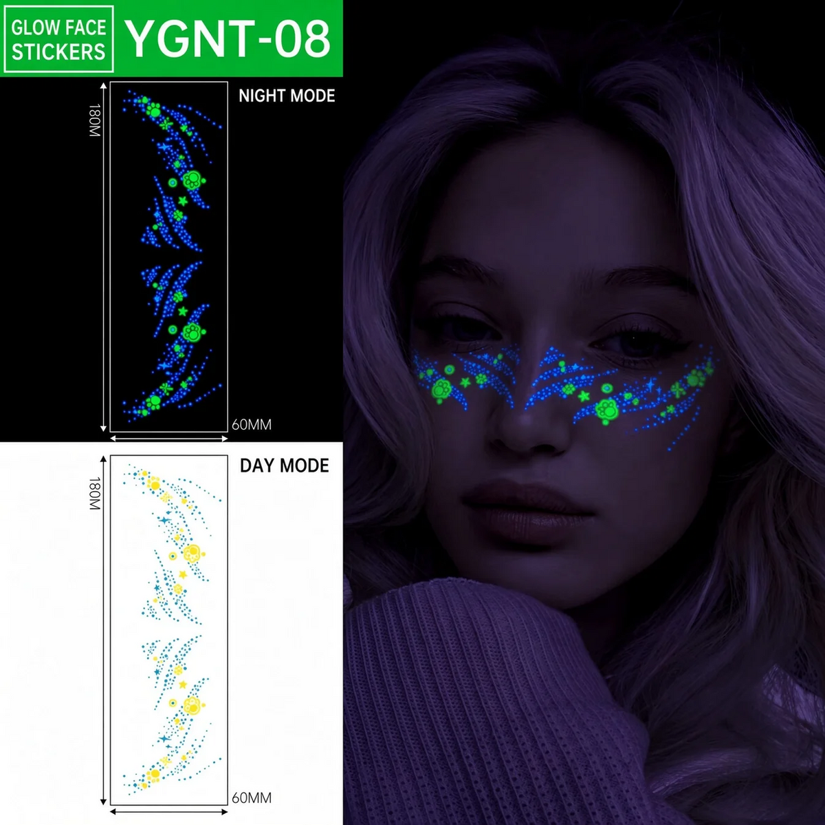 📢 BUY 1 GET 1 FREE !! ✨ Halloween Luminous Face Tattoo Stickers – Glow In Dark, Waterproof, Easy Apply 🎃