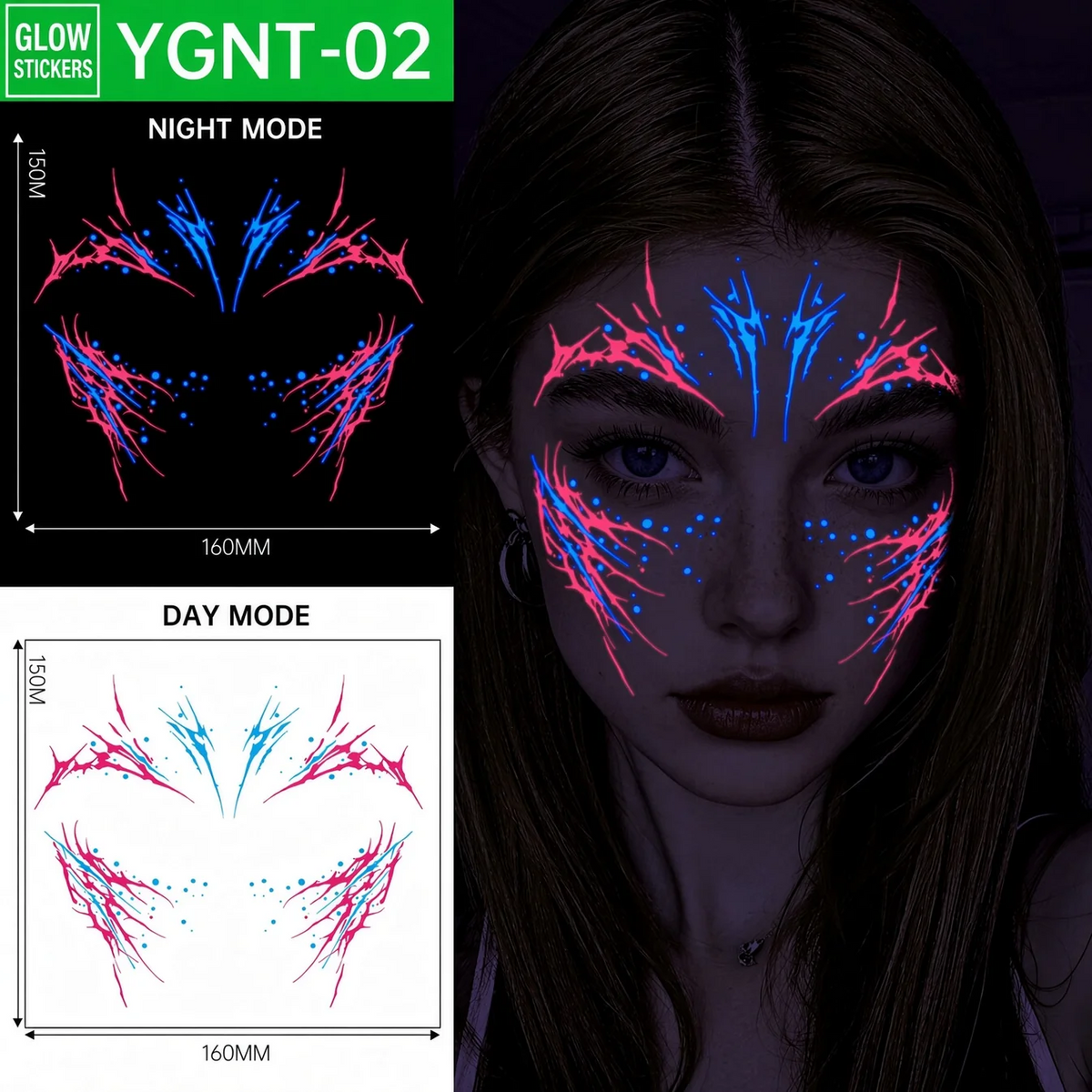 📢 BUY 1 GET 1 FREE !! ✨ Halloween Luminous Face Tattoo Stickers – Glow In Dark, Waterproof, Easy Apply 🎃