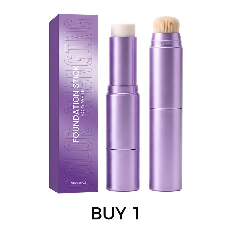 2-in-1 Color Changing Foundation Stick – Built-in Brush, Buildable Coverage, Portable 🤍