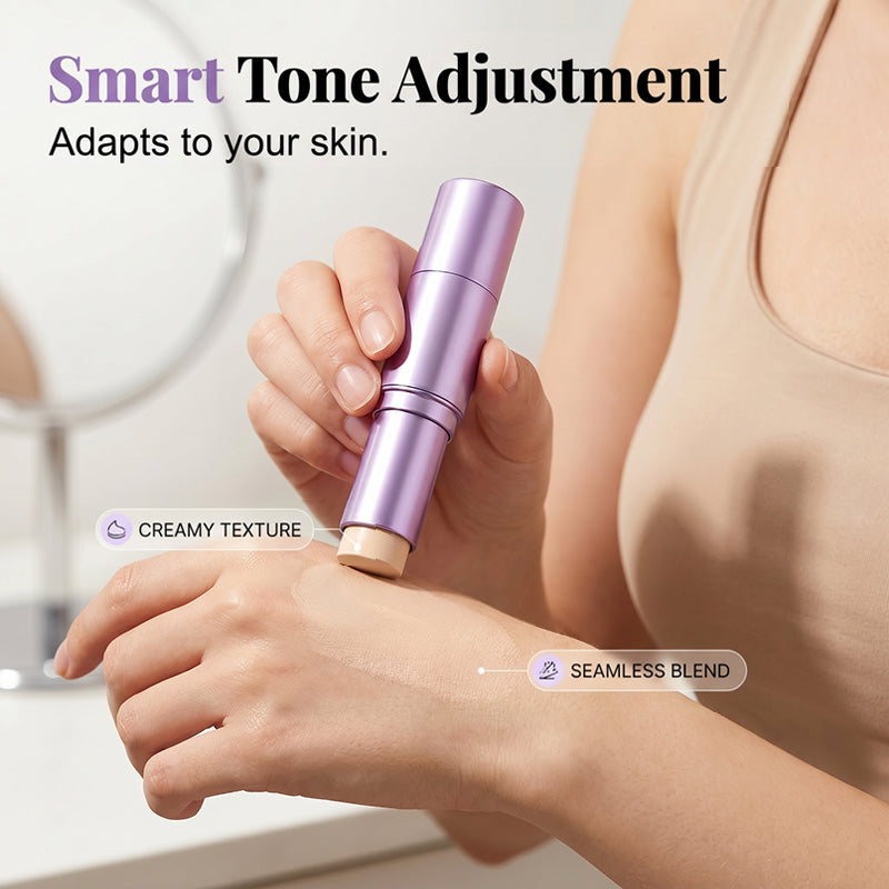 2-in-1 Color Changing Foundation Stick – Built-in Brush, Buildable Coverage, Portable 🤍