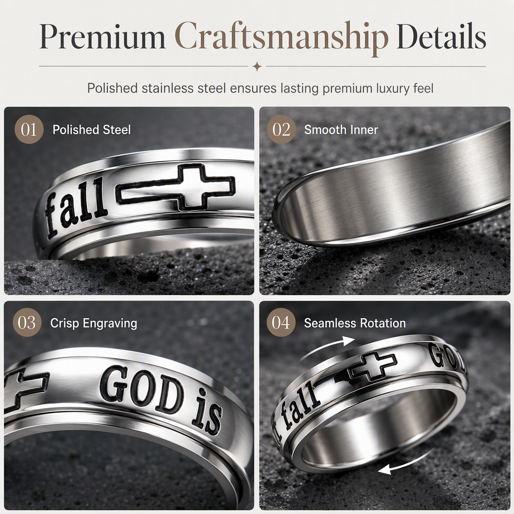 Silver Titanium Steel Spinner Ring with God Is Within Her She Will Not Fall Engraving