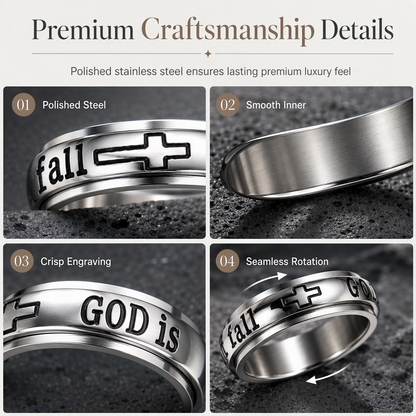 Silver Titanium Steel Spinner Ring with God Is Within Her She Will Not Fall Engraving