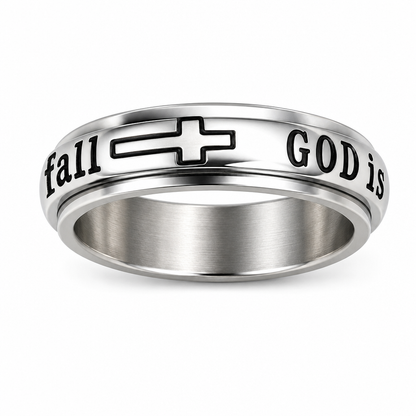 Silver Titanium Steel Spinner Ring with God Is Within Her She Will Not Fall Engraving
