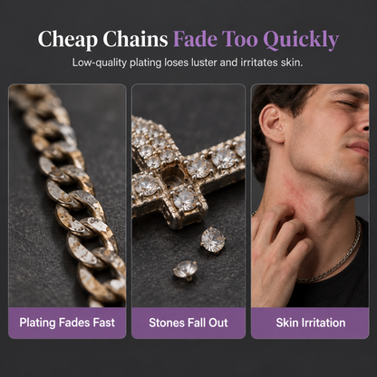 ✨ Hip Hop Double-Layer Cross Chain – Baguette Rhinestone, Figaro Links ✨